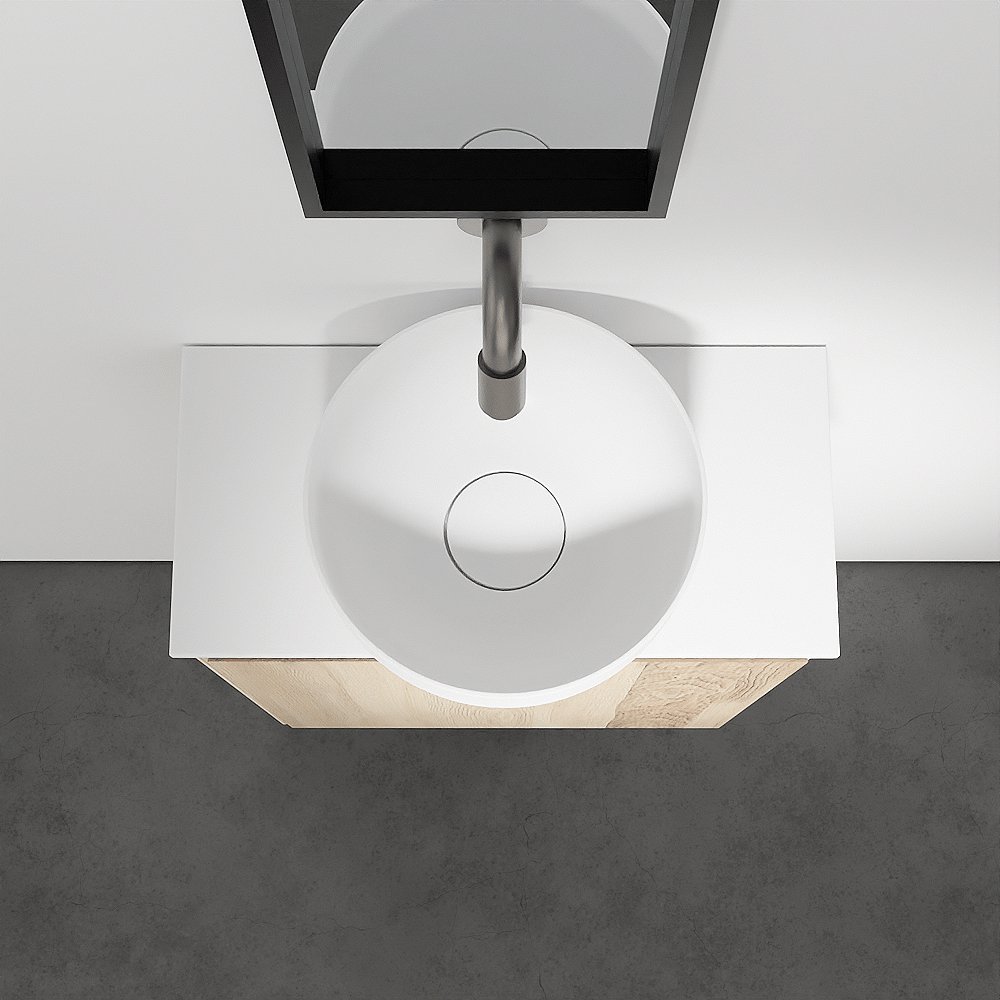 Balmani Mitra zwevend toiletmeubel 42 x 21 cm natuur eik met Facetta tablet en Bowl waskom in matte Solid Surface