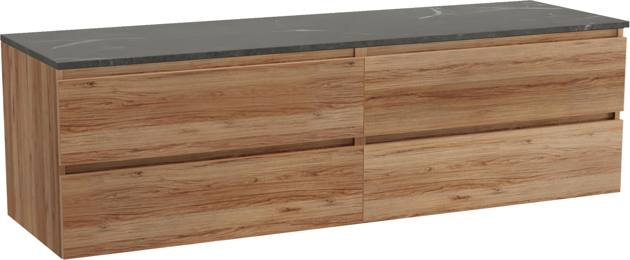 Balmani Lucida meuble salle de bains suspendu 180 x 55 cm teck avec Stretto tablette simple ou double en marbre pietra grey