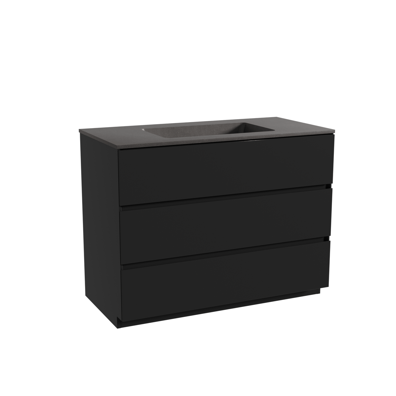 Storke Edge freistehendes Möbelstück Set: 105 x 52 cm, Schwarz matt, mit Scuro Einzelwaschtisch, Quarz Schwarz matt