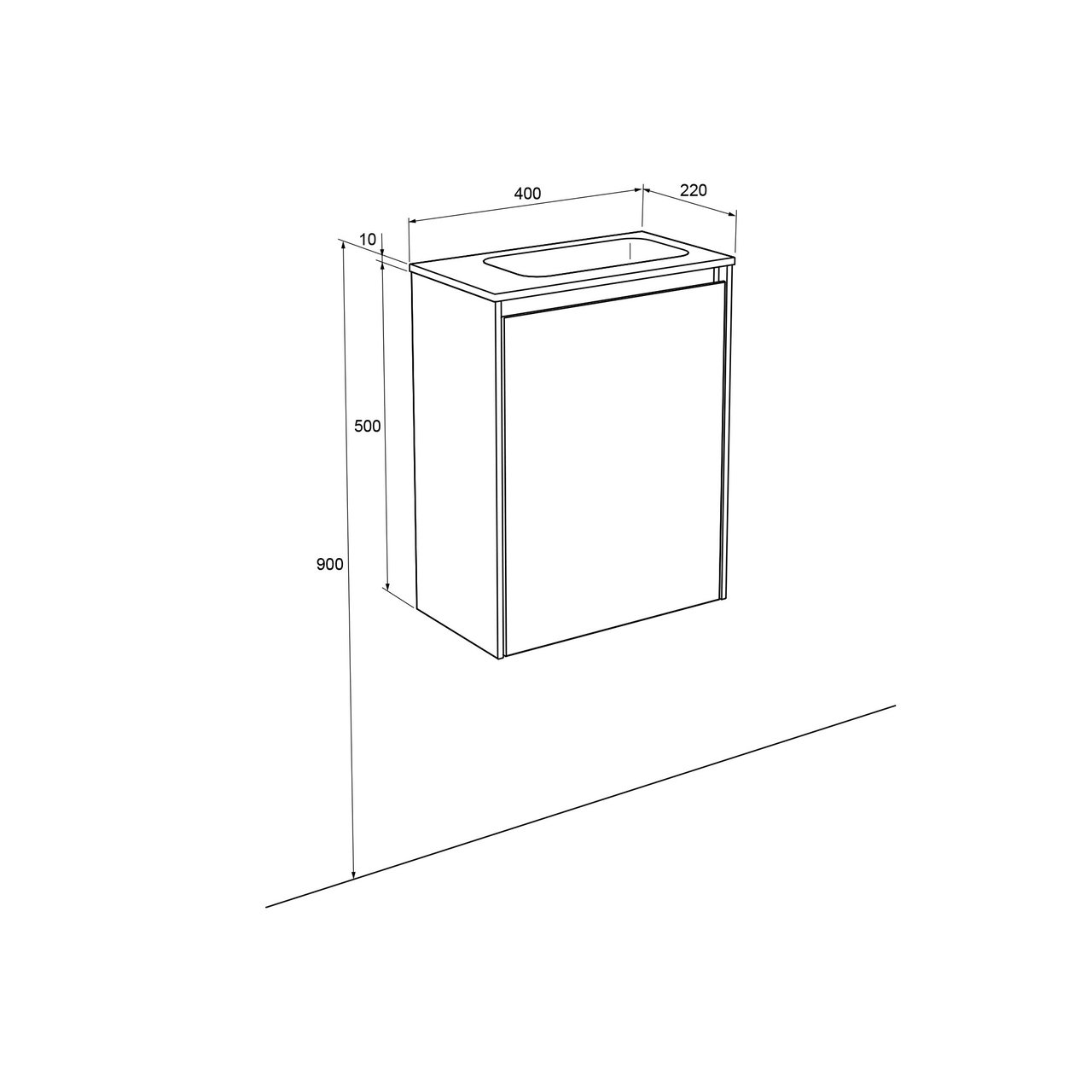 Storke Edge hängendes WC-Möbel-Set, 40 x 22 cm, Eiche rau, mit Fina Waschtisch in mattem Solid Surface