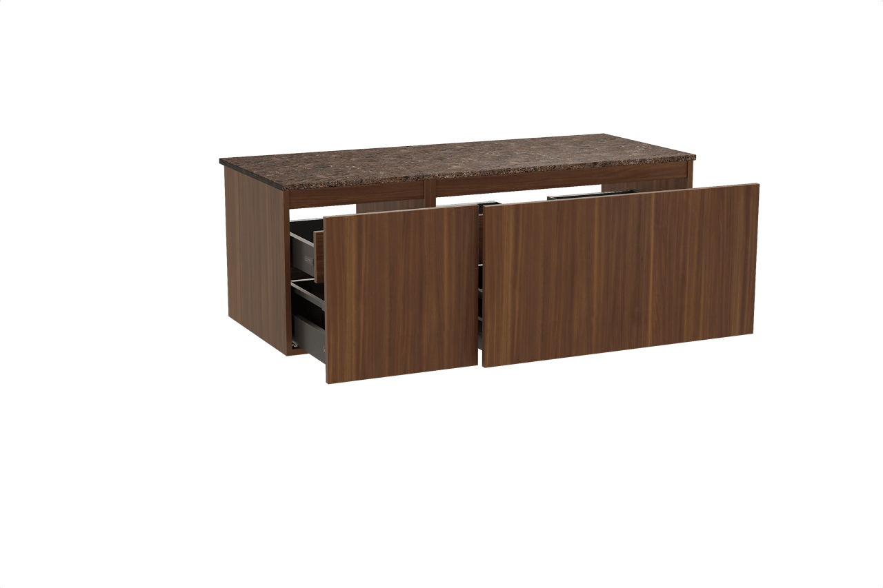 Balmani Sfera zwevend badmeubel 135 x 55 cm amerikaans notenhout met Stretto enkel of dubbel wastafelblad in marmer dark emperador