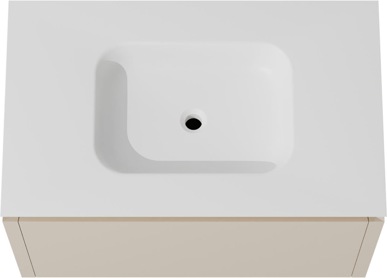 Balmani Eclips meuble salle de bains suspendu 90 x 55 cm Sandbeige avec Eclips plan simple en Solid Surface blanc mat