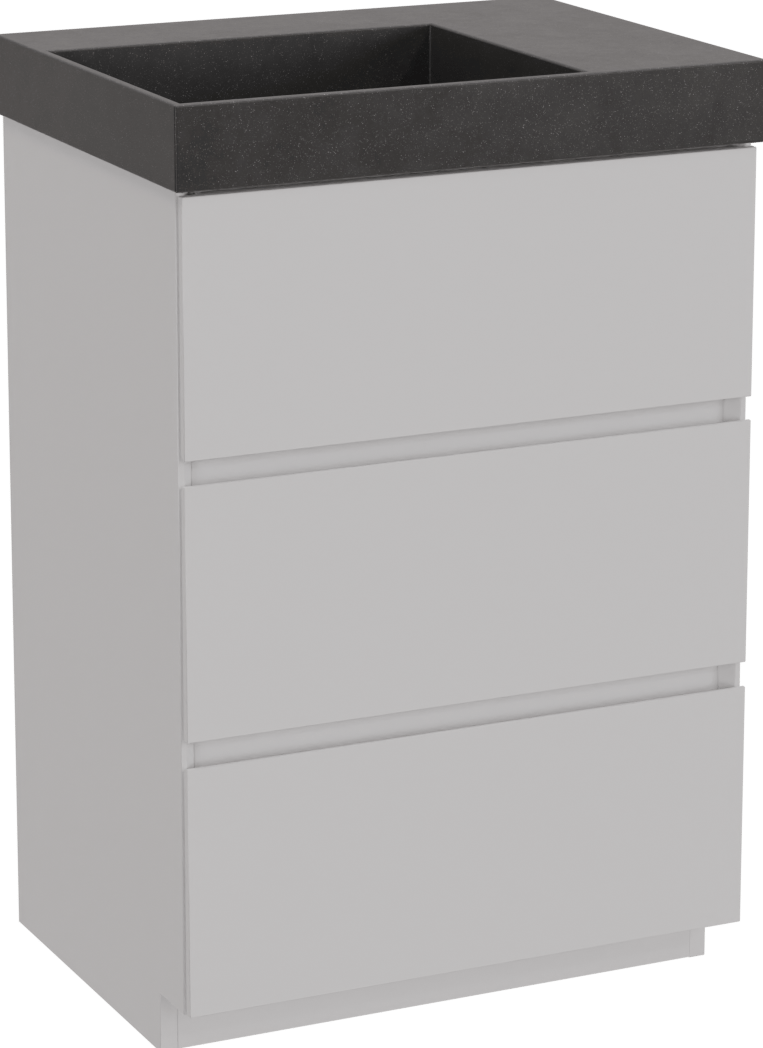 Storke Edge freistehendes Möbelstück Set: 60 x 46 cm, Weiß matt, mit Jura Waschtisch links, Quarz Schwarz matt