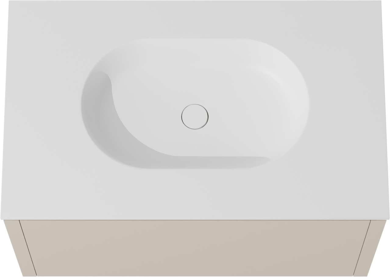 Balmani Eclips meuble salle de bains suspendu 90 x 55 cm Sandbeige avec Tablo Oval plan simple en Solid Surface blanc mat