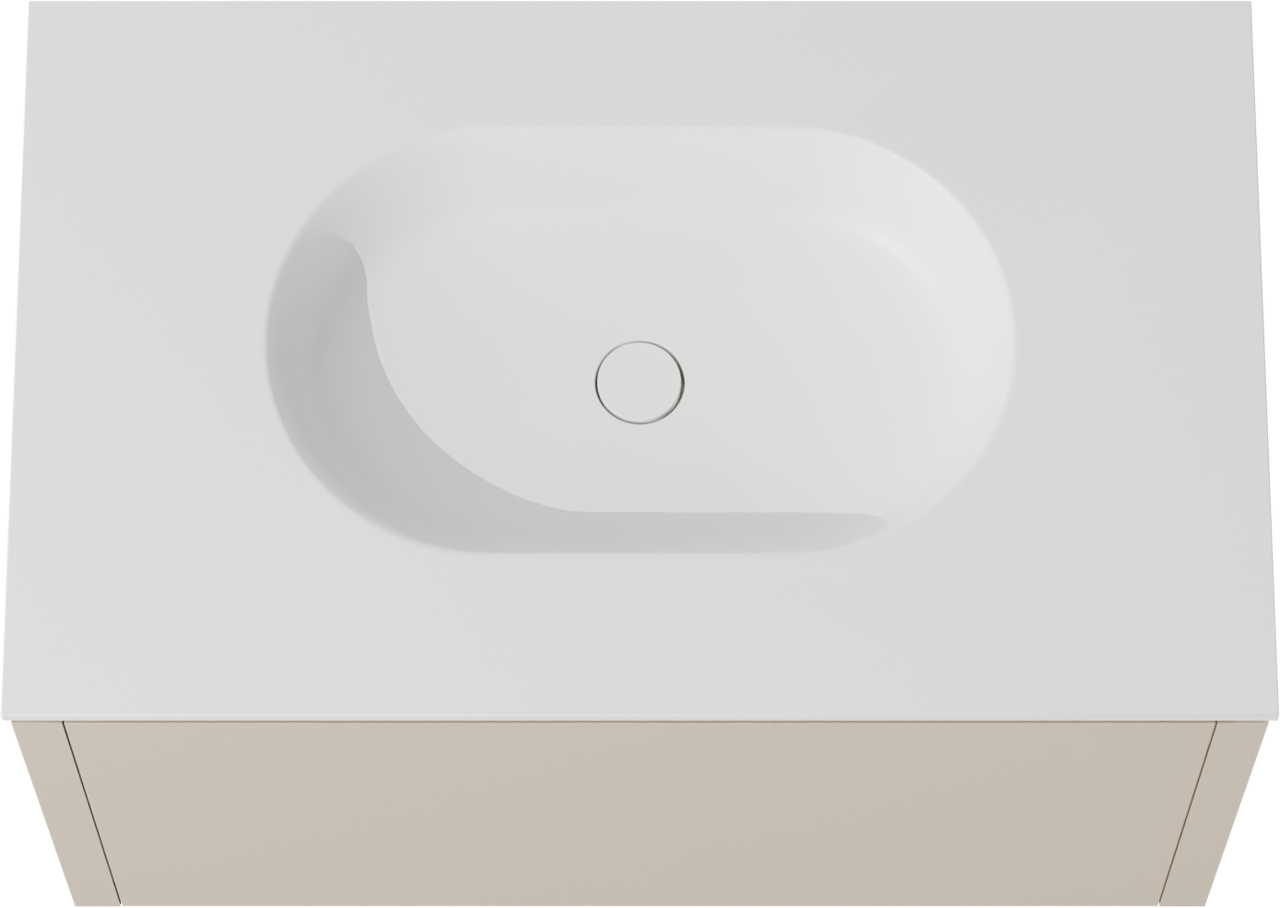 Balmani Eclips meuble salle de bains suspendu 90 x 55 cm Sandbeige avec Tablo Oval plan simple en Solid Surface blanc mat