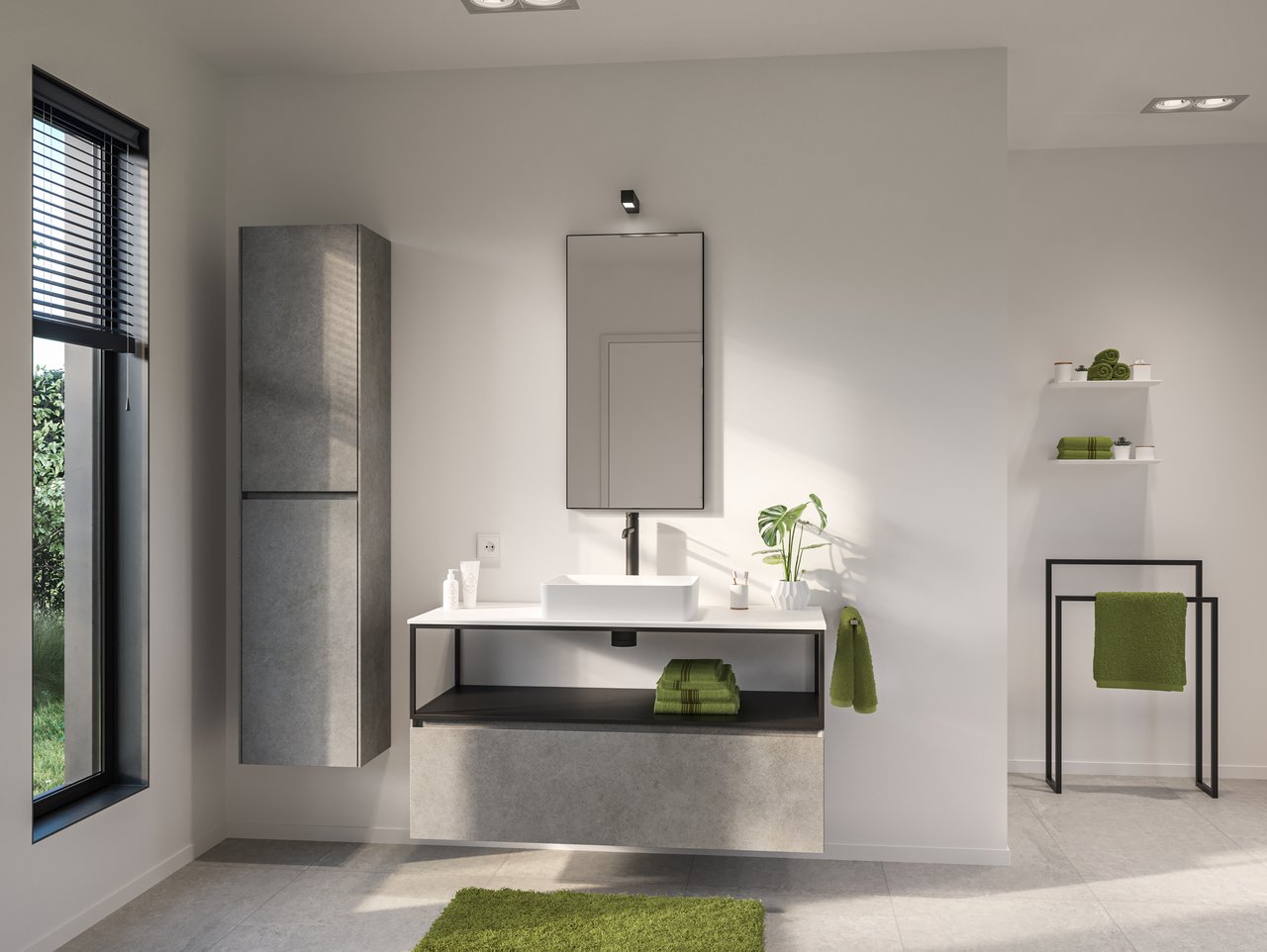 Storke Edge hängender Waschbeckenunterschrank: 105 x 52 cm, Beton dunkelgrau, 1 Schublade