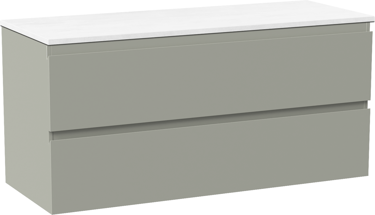 Linie Lado zwevend badmeubel 120 x 46 cm greige met Lado dubbel wastafelblad in composietmarmer mat wit