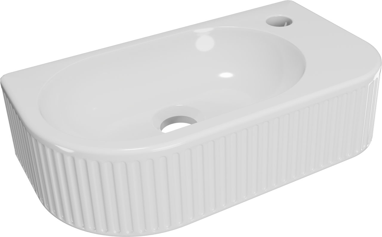 Luca Varess Rondo Ribs fonteintje 41 x 22 cm Glanzend Witte porselein