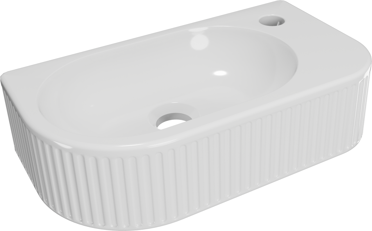 Luca Varess Rondo Ribs fonteintje 41 x 22 cm Glanzend Witte porselein