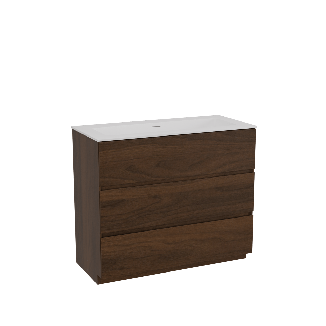 Storke Edge freistehendes Möbelstück Set: 100 x 46 cm, Nussbaum, mit Mata Einzelwaschtisch, Solid Surface Weiß matt