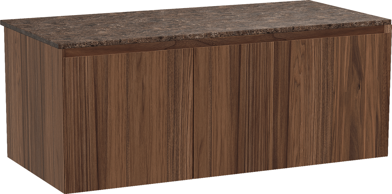 Balmani Idra zwevend badmeubel 120 x 55 cm notenhout met Stretto enkel of dubbel wastafelblad in marmer dark emperador