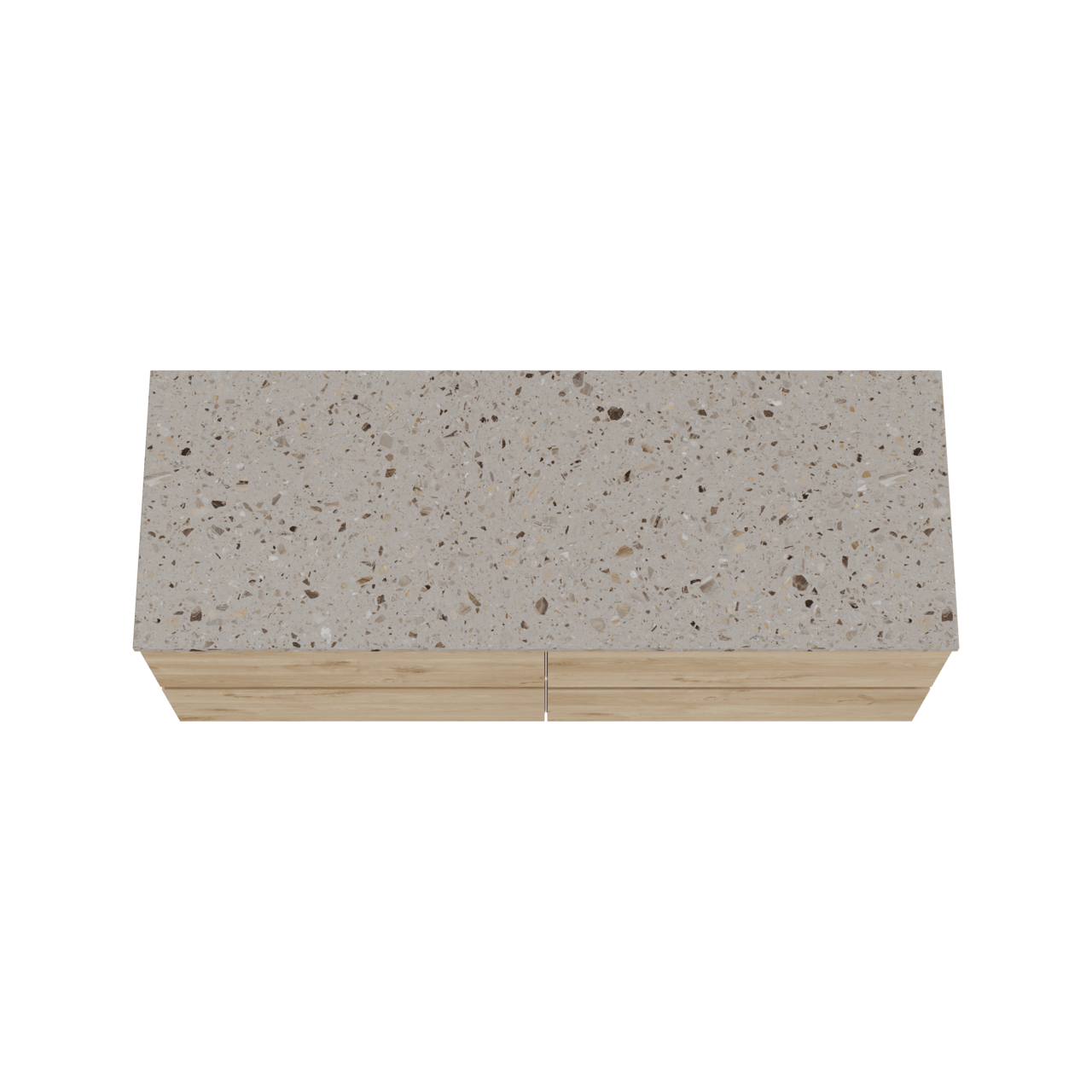 Balmani Lucida hängendes Möbelstück Set: 150 x 55 cm, Rohe Eiche, mit Stretto Einzel- oder Doppel Waschtischplatte, Terrazzo in Greige