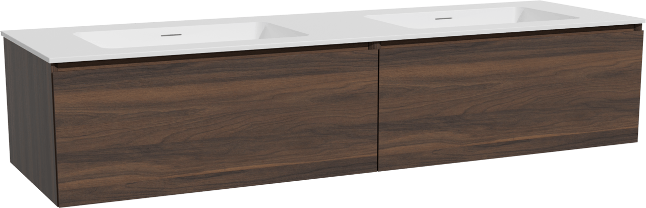 Storke Edge zwevend badmeubel 170 x 52 cm notenhout met Mata dubbele wastafel in solid surface mat wit