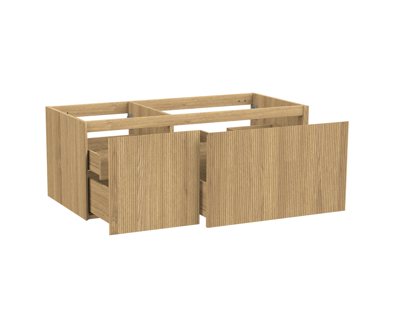 Balmani Fila hängender Waschbeckenunterschrank: 120 x 55 cm, asymmetrisch rechts, Eiche Natur, Furnierholz, 4 Schubladen