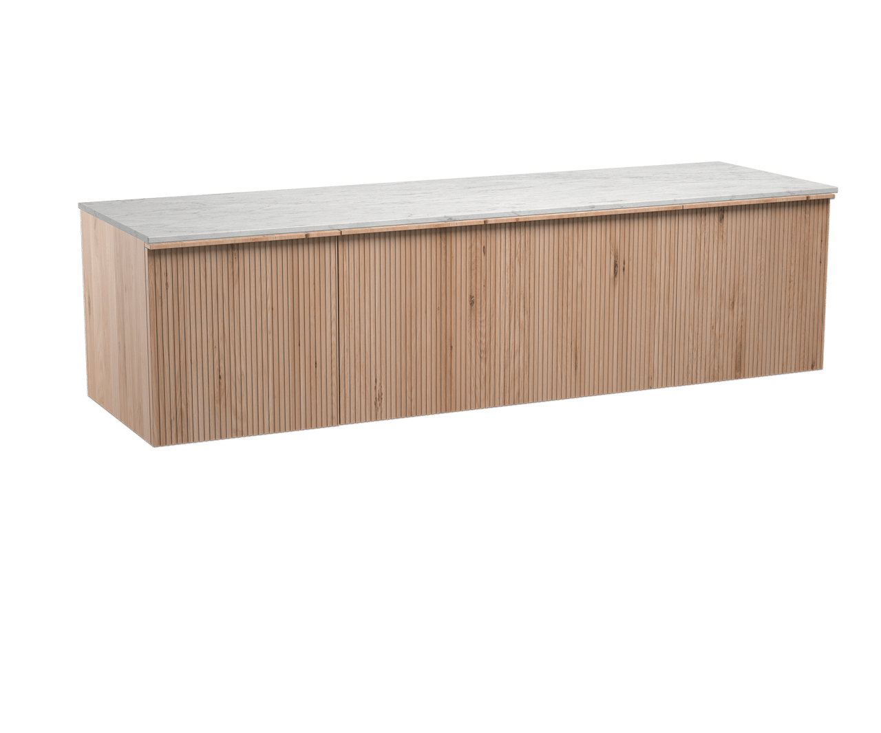 Balmani Forma zwevend badmeubel 180 x 55 cm naturel eiken met Stretto enkel of dubbel wastafelblad in marmer carrara, Verticale symmetrische rechte ribbel
