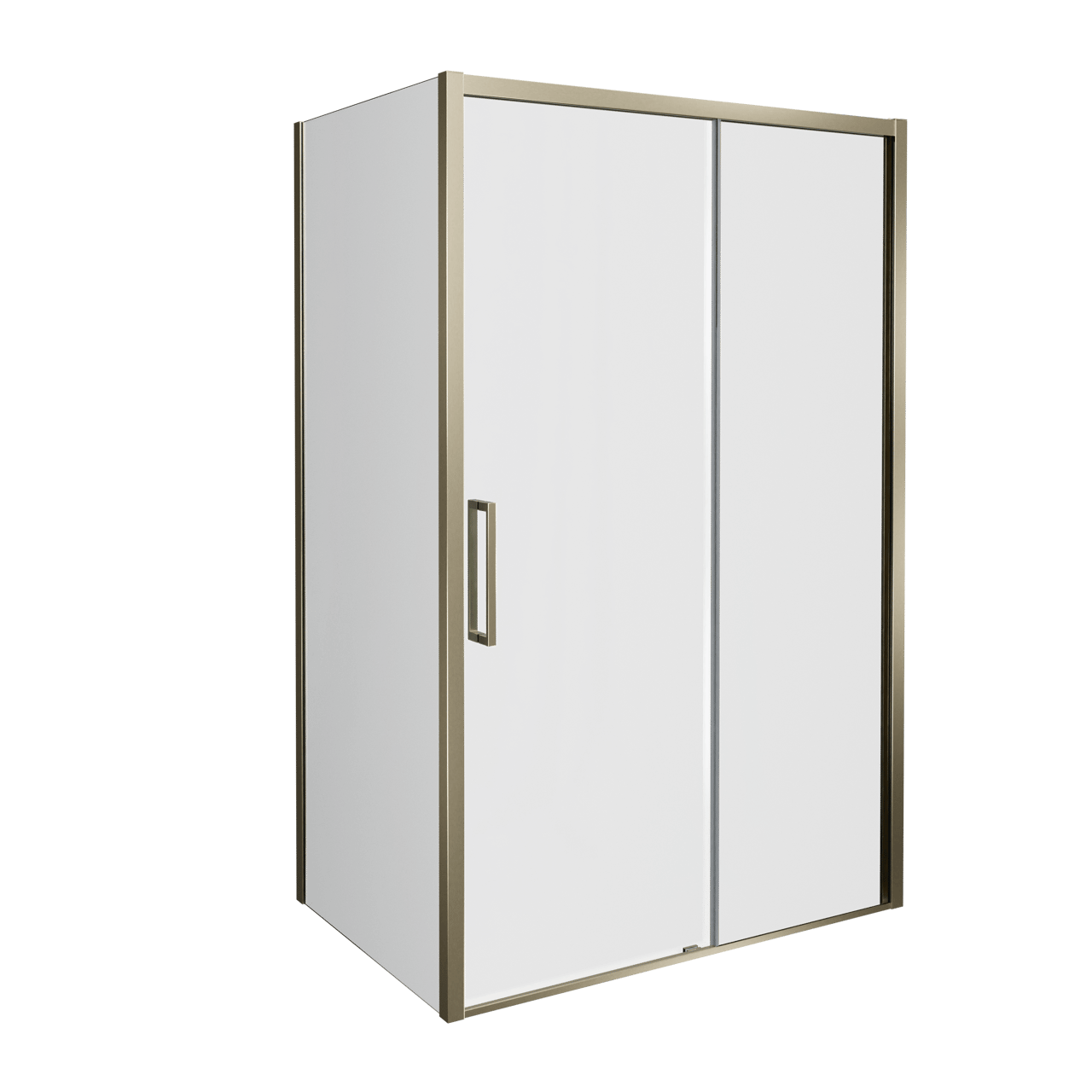 Balmani Senses Design Eckdusche: Schiebetür (Rechts) mit fixierte Seitenwand, 180 x 90 cm, Klarglas, Profil Brushed Champagne Gold, inklusive Coating