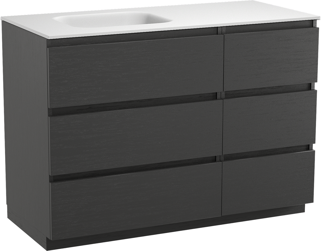 Balmani Lucida freistehendes Möbelstück Set: 120 x 55 cm, Schwarze Eiche, mit Tablo Arcato Waschtisch links, Solid Surface Weiß matt