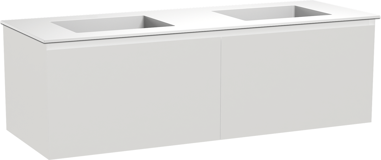 Balmani Idra meuble salle de bains suspendu 150 x 55 cm blanc mat avec Tablo Stretto double vasque en solid surface blanc mat