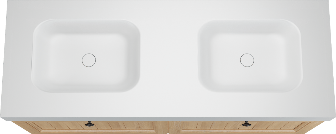 Balmani Lemon zwevend badkamermeubel 150 x 55 cm, fineer natuur eik met Arcato dubbele wastafel in mat wit