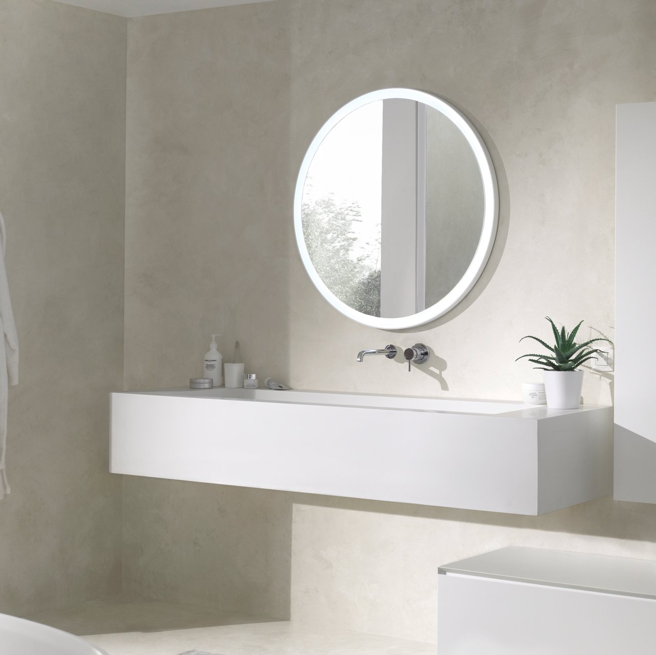 Balmani Scirocco rond badkamerspiegel Ø 90 cm met spiegelverlichting en anti-damp