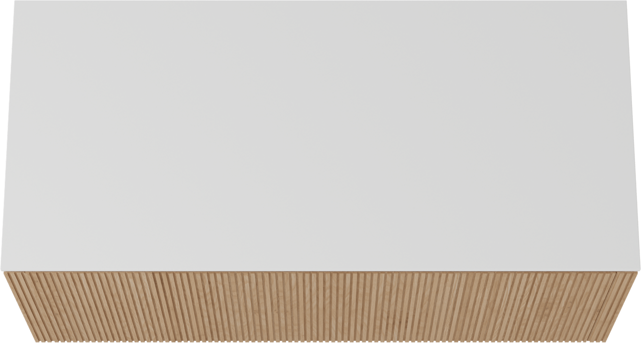 Balmani Eclips meuble salle de bains suspendu 120 x 55 cm Chêne naturelle avec Stretto tablette simple ou double en Solid Surface blanc mat, Nervure droite symétrique verticale