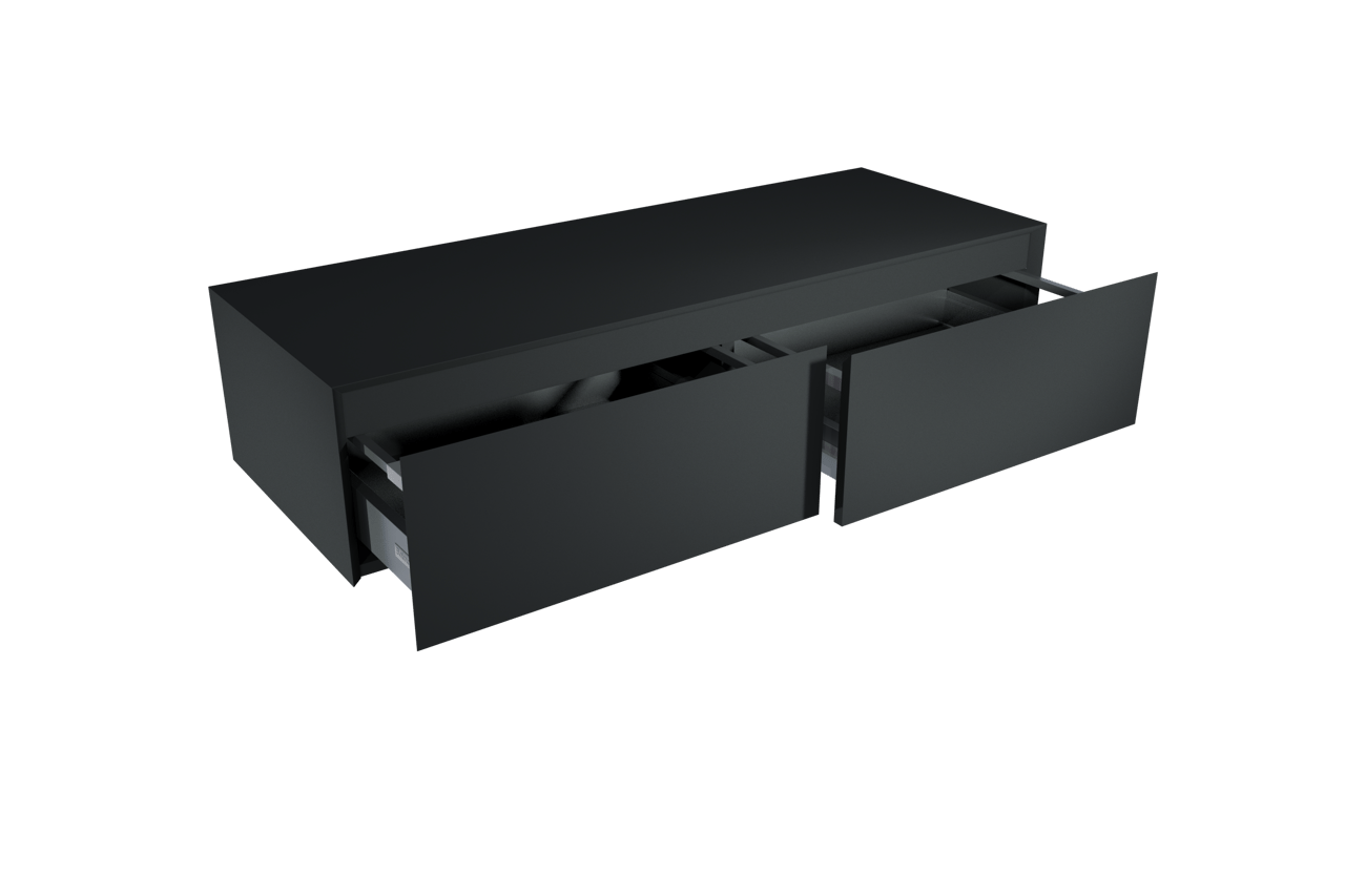 Balmani Mitra Elements hängender Waschbeckenunterschrank: 135 x 50 cm, Schwarz matt, 2 Schubladen