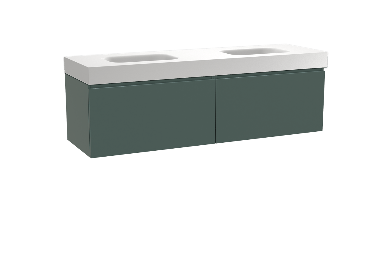 Balmani Sfera hängendes Möbelstück Set: 180 x 55 cm, Forest, mit Arcato Doppelwaschtisch, Solid Surface Weiß matt