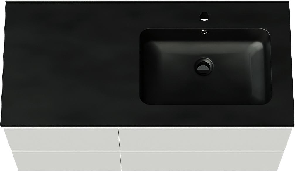 Linie Lado meuble salle de bains suspendu 100 x 46 cm blanc brillant avec Vano vasque asymétrique droite en marbre composite noir mat
