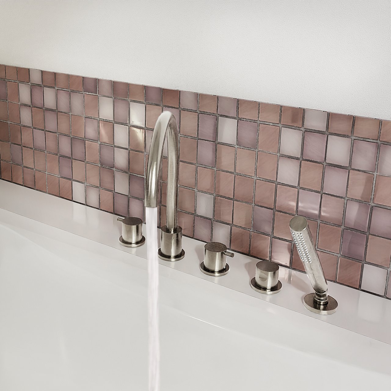 Blaufoss Round 5 trous Robinet de baignoire sur gorge Brushed Coolmetal set douchette incl.