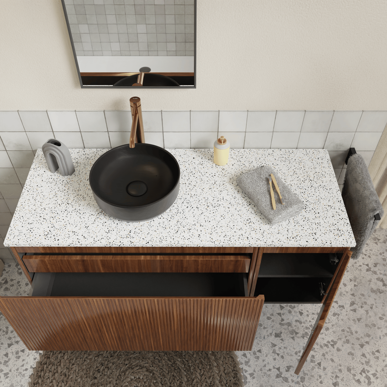 Storke Ribs meuble sous-vasque suspendu 35 x 52 cm noyer