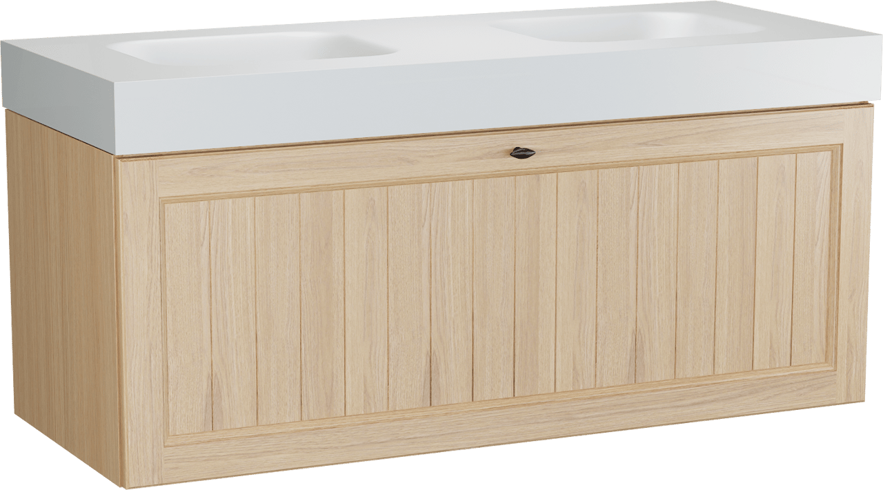 Balmani Lemon meuble salle de bains suspendu 135 x 55 cm, placage chêne naturel avec Arcato double vasque en blanc mat