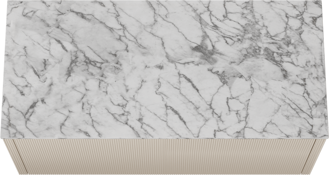 Balmani Eclips meuble salle de bains suspendu 120 x 55 cm Sandbeige avec Stretto tablette simple ou double vasque en Marbre Carrare, Nervure droite symétrique verticale