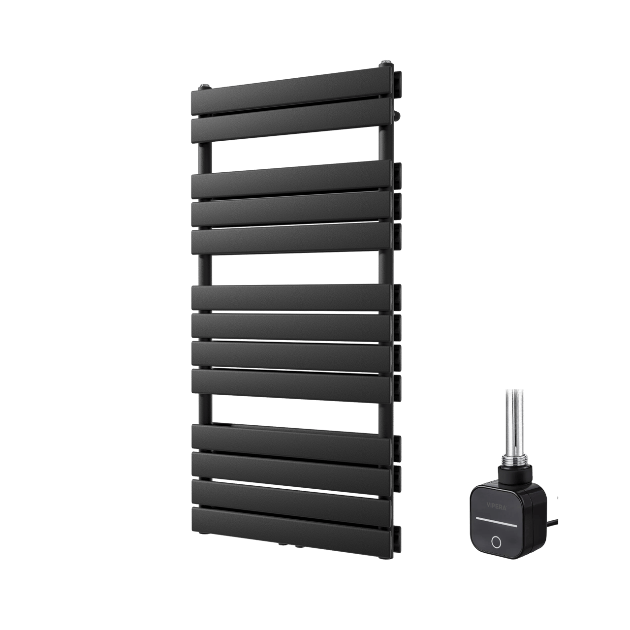 Vipera Vulcan dubbele handdoekradiator 60 x 123 cm elektrische verwarming mat zwart zij- en middenaansluiting 1000W, weerstand inbegrepen