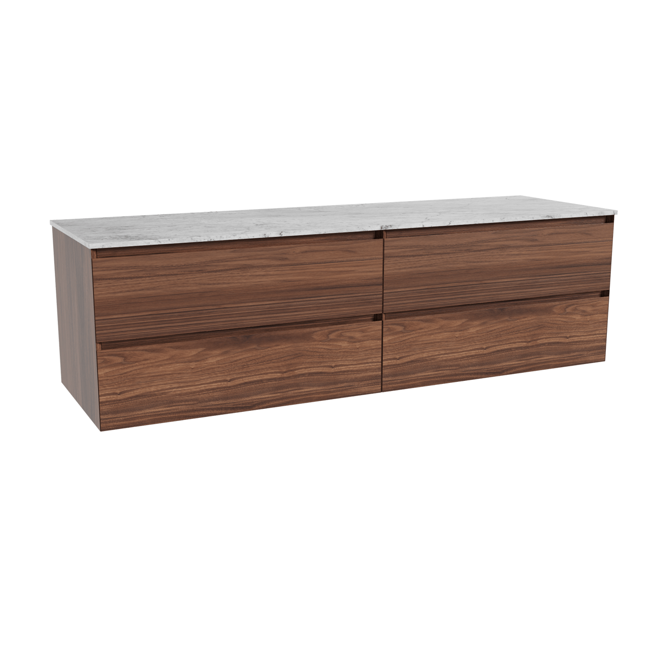 Balmani Mitra hängendes Möbelstück Set: 180 x 55 cm, Nussbaum, mit Stretto Einzel- oder Doppel Waschtischplatte, Marmor Carrara