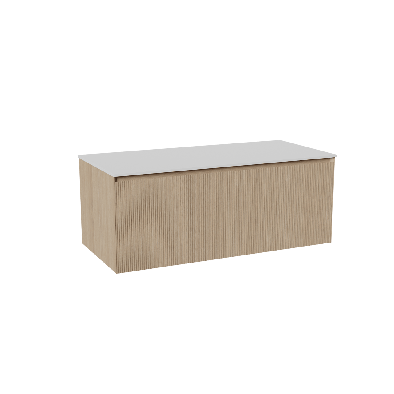 Balmani Fila zwevend badmeubel 120 x 55 cm naturel eiken met Stretto enkel of dubbel wastafelblad in solid surface mat wit, Verticale symmetrische rechte ribbel