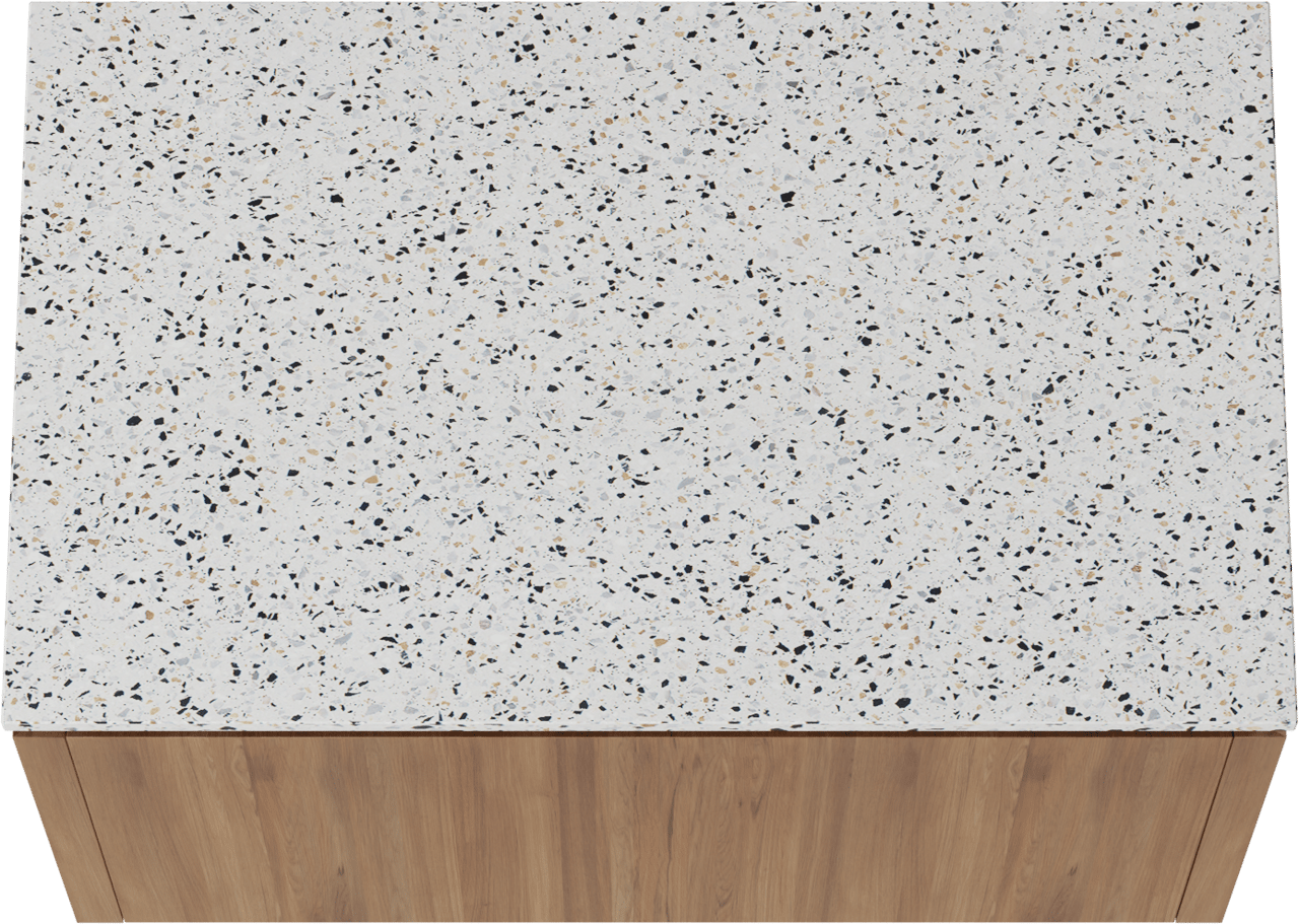Balmani Eclips hängendes Möbelstück Set: 90 x 55 cm, Teak, mit Stretto Einzel Waschtischplatte Bianco Nero Terrazzo