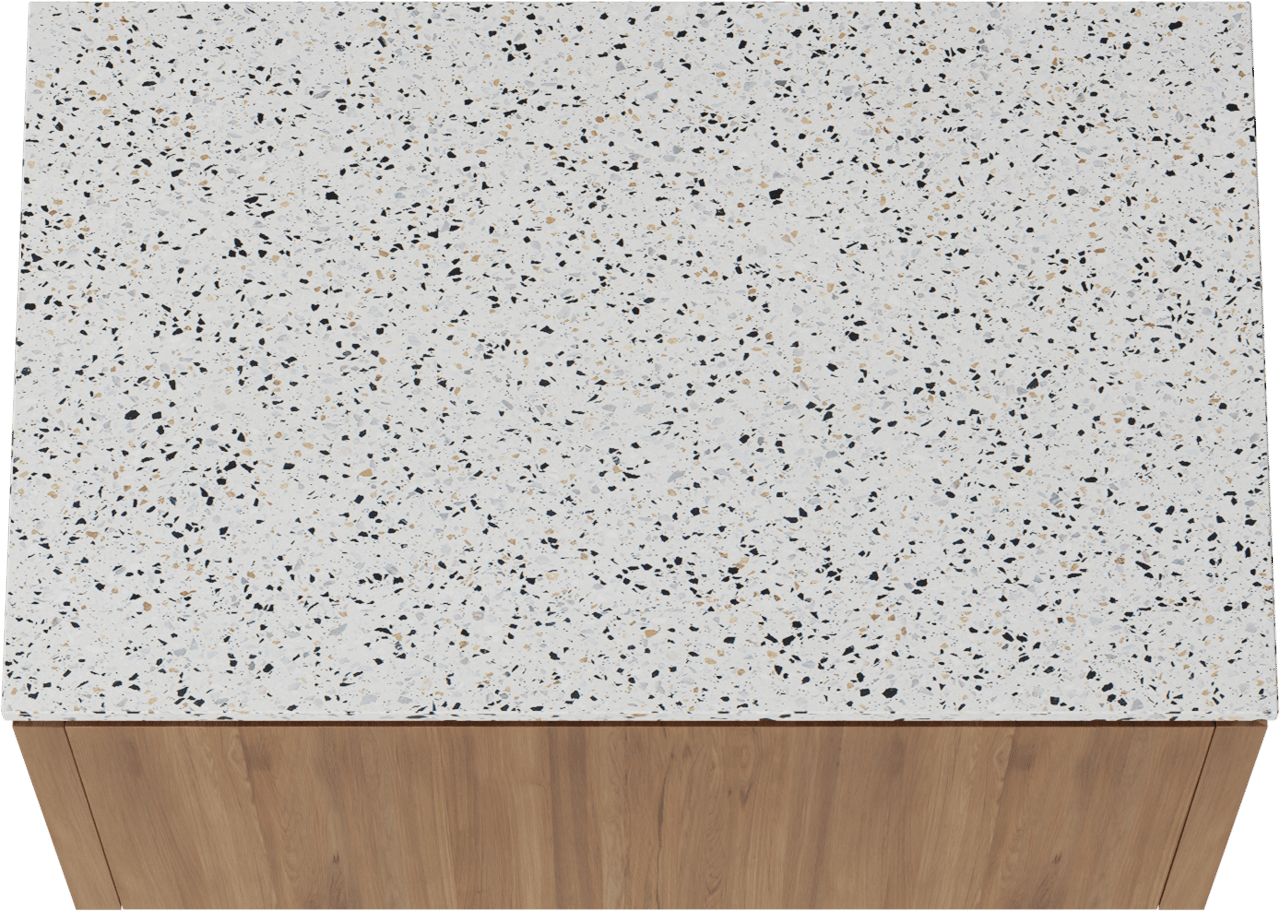 Balmani Eclips hängendes Möbelstück Set: 90 x 55 cm, Teak, mit Stretto Einzel Waschtischplatte Bianco Nero Terrazzo