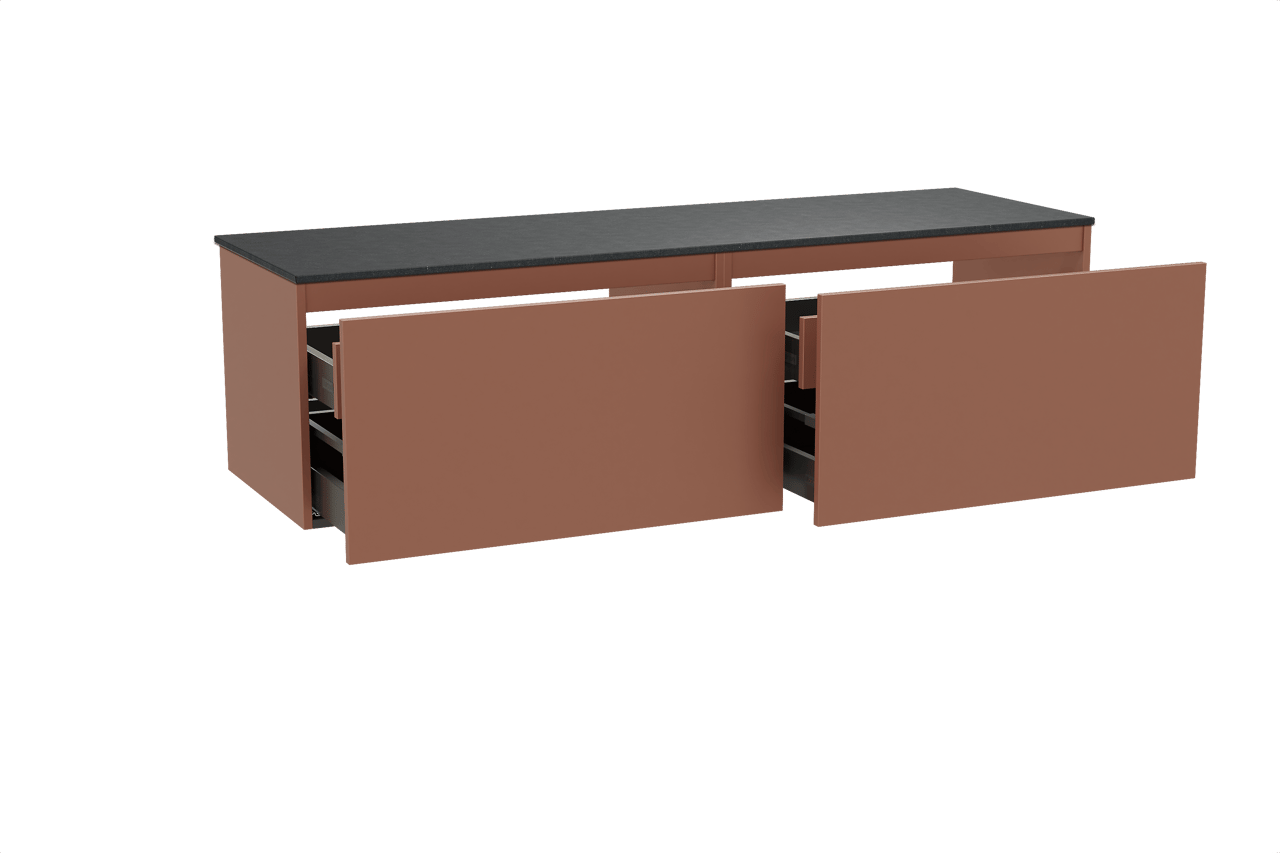 Balmani Sfera hängendes Möbelstück Set: 180 x 55 cm, Cotto, mit Stretto Einzel- oder Doppel Waschtischplatte, Schwarzes Granit