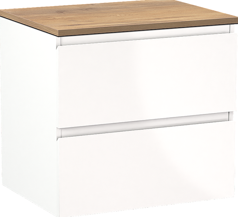 Linie Lado meuble salle de bains suspendu 60 x 46 cm blanc brillant avec Lado tablette simple en mélaminé chêne naturel