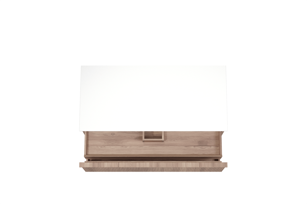 Balmani Forma meuble salle de bains suspendu 120 x 55 cm teck avec Stretto tablette simple ou double en solid surface blanc mat, Nervure droite symétrique verticale