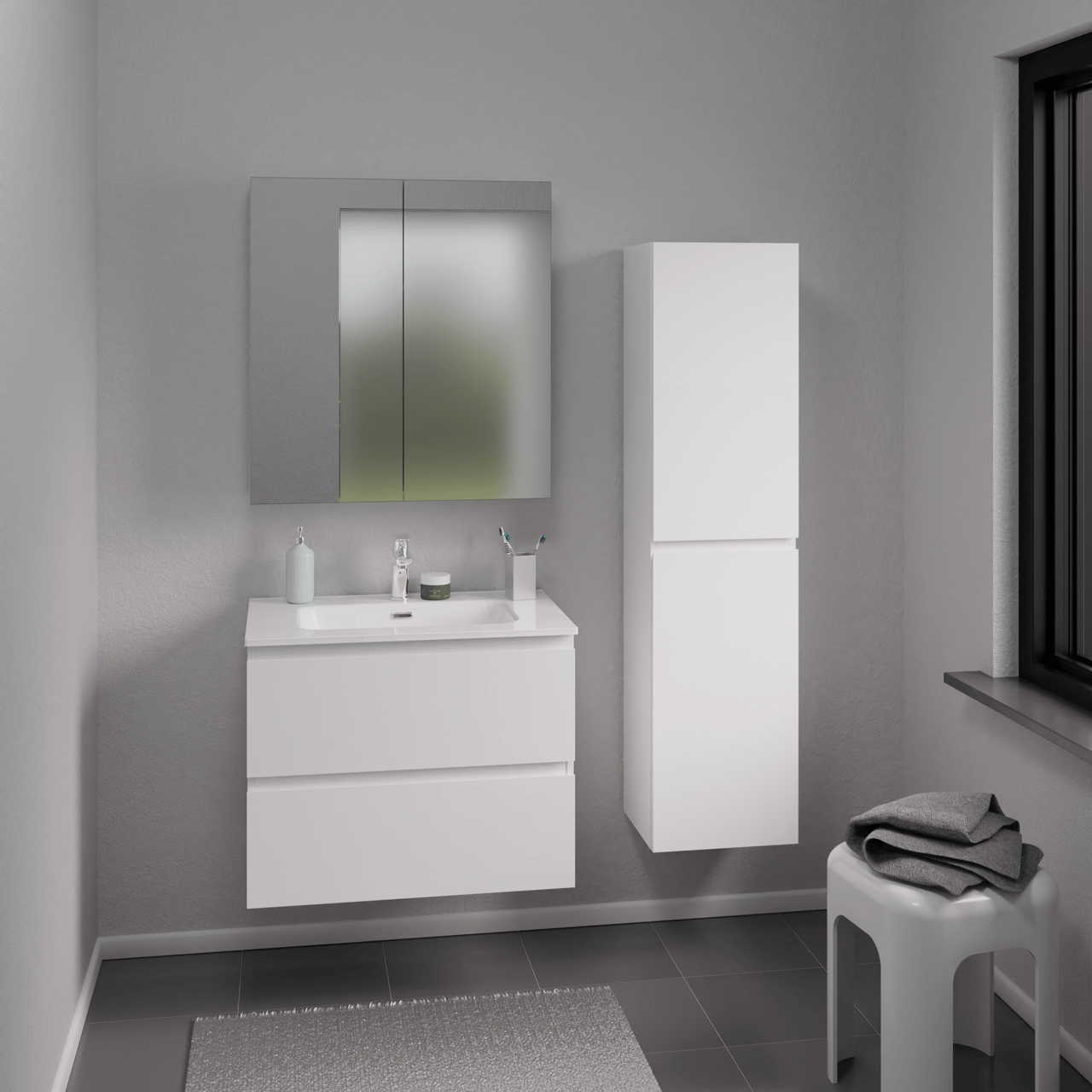 Linie Lado hängender Hochschrank zur Selbstmontage Weiß Glänzend 35 x 30 x 140 cm