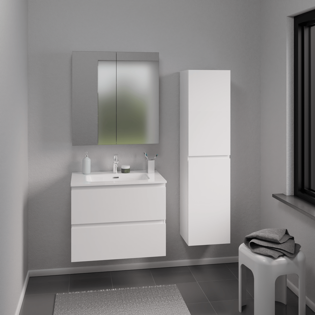 Linie Lado hängender Hochschrank zur Selbstmontage Weiß Glänzend 35 x 30 x 140 cm