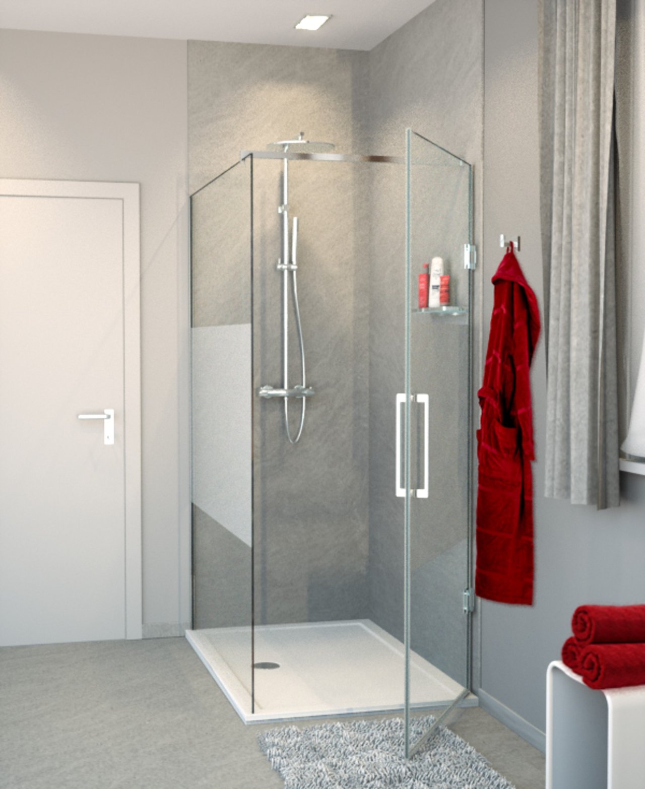 Balmani Modular douche de plain-pied avec porte droite 140 x 200 cm verre transparent avec bande matte profil chrome brillant