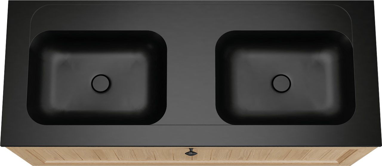 Balmani Lemon meuble salle de bains suspendu 135 x 55 cm, placage chêne naturel avec Tablo Strada double vasque en noir mat
