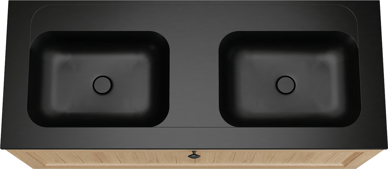 Balmani Lemon hängendes Möbelstück Set: 135 x 55 cm, Naturbelassene Eiche Furnier, mit Tablo Strada Doppelwaschtisch, Schwarz matt