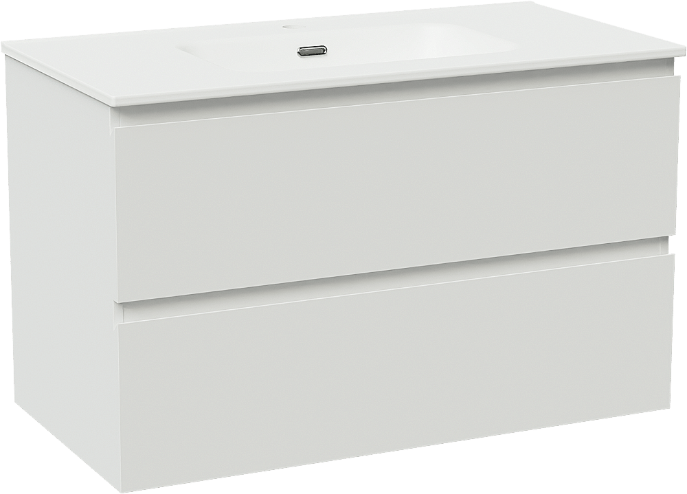 Linie Lado zwevend badmeubel 90 x 46 cm mat wit met Baro enkele wastafel in porselein mat wit