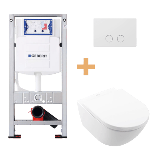 Villeroy & Boch Subway 3.0 hangend toilet hoogglans wit randloos TwistFlush met Geberit Sigma inbouwspoelreservoir UP320 met Burda frame en bedieningspaneel