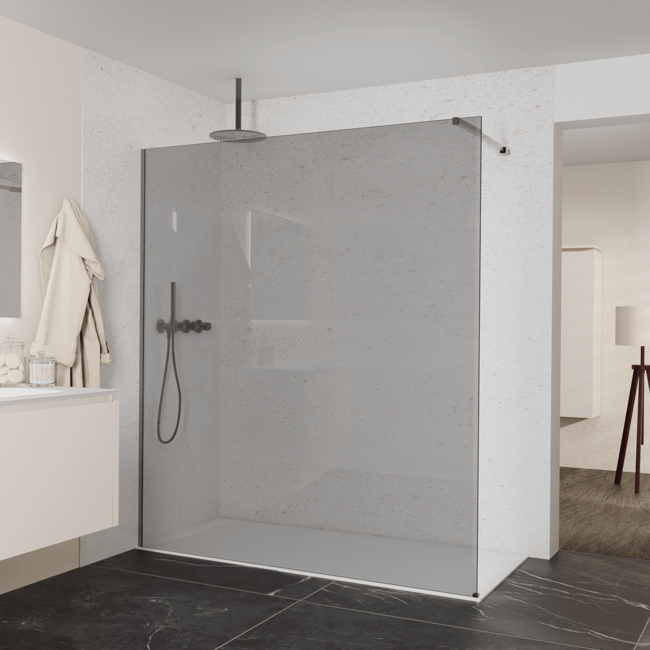 Balmani Modular inloopdouche: 180 x 200 cm, Rookglas, Brushed GunMetal profielen