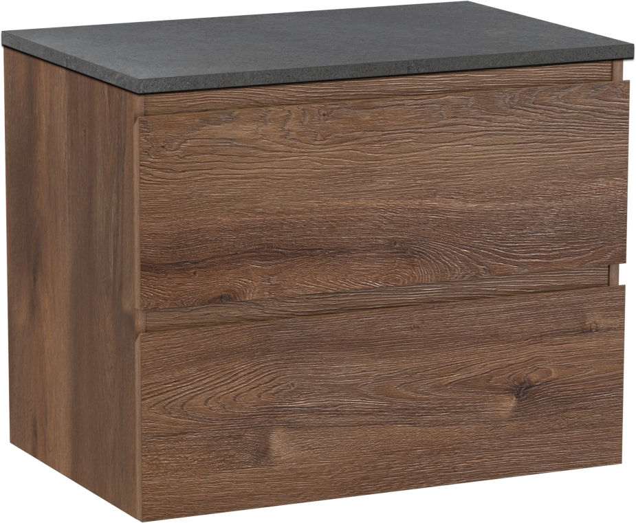 Linie Lado meuble salle de bains suspendu 70 x 46 cm chêne brun avec Lado tablette simple en mélaminé ardoise gris