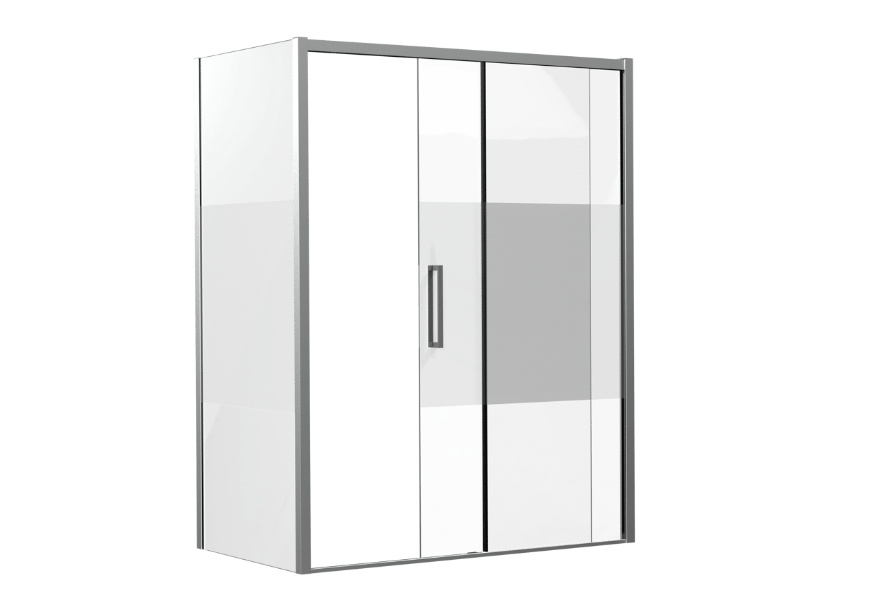 Luca Varess Senses douchecabine met rechtse schuifdeur en vaste zijwand 160 x 90 cm Helder glas met matte strook glans chroom profiel